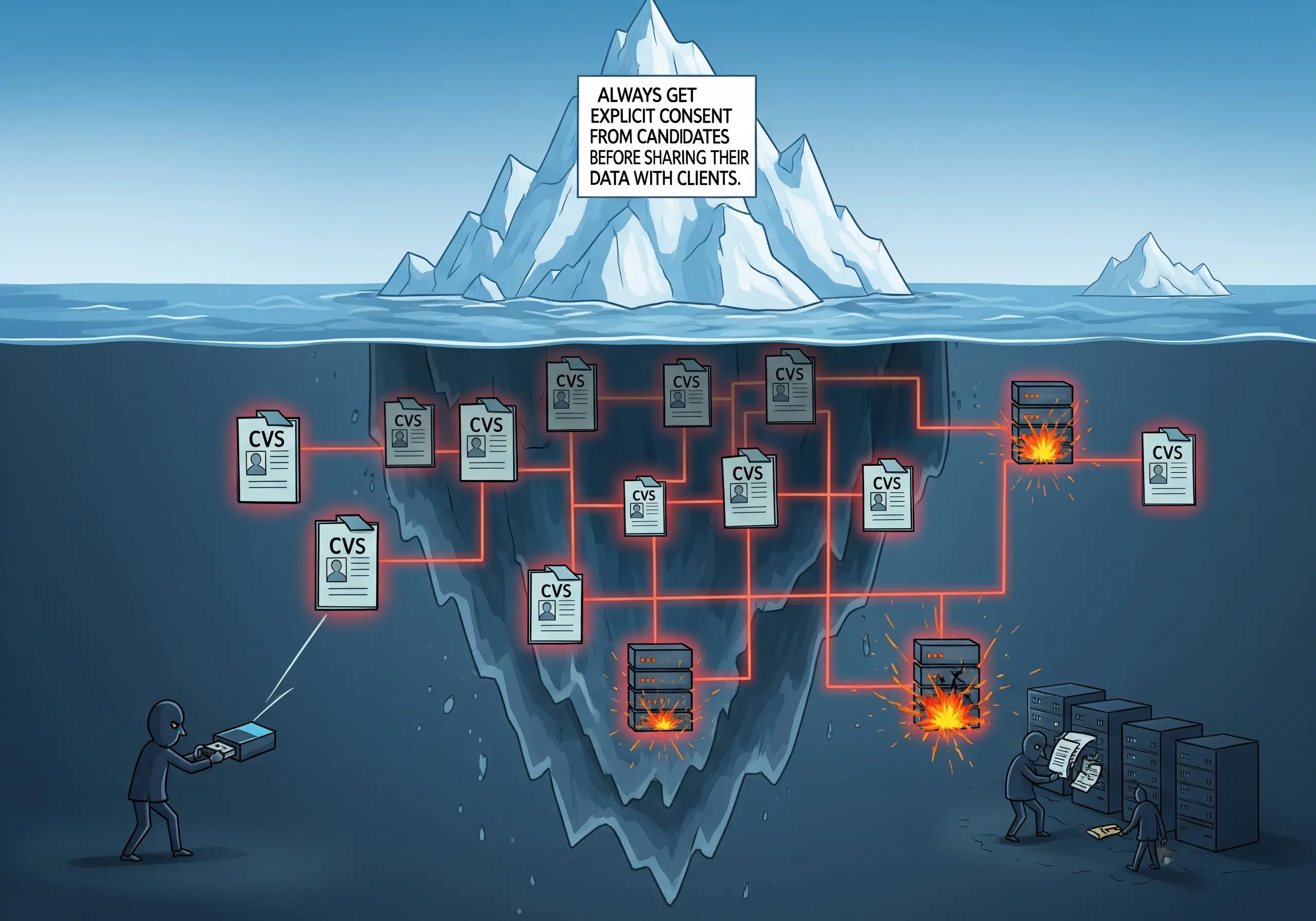 Iceberg representing hidden data risks for recruitment agencies.